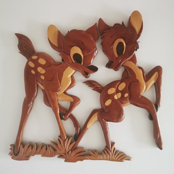 Vintage Disney Bambi Intarsia Wood Wall Hanging Handcrafted Faline Deer 12" H - Picture 2 of 12
